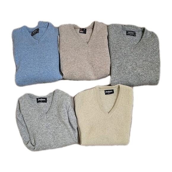 Lot of 5 Vtg 80s Jantzen Wool Blend V-Neck Knit Vest & Sweaters Men's Size XL